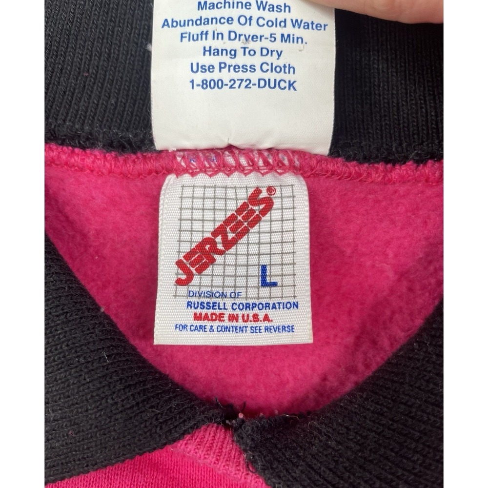 Vintage 90's Jerzees Sweatshirt Women's L Cats Pullover Pink Collared - Picture 4 of 9